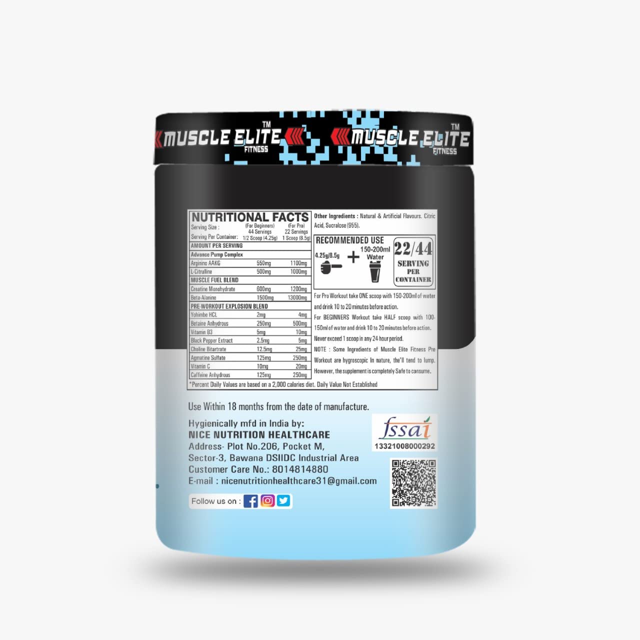 Muscle Elite Fitness Pre Workout Powder – 44 Servings