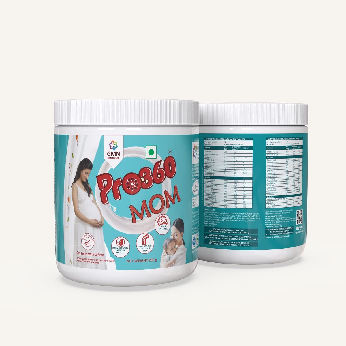 Pro360 MOM Protein Powder Nutritional Supplement for Pregnant and Lactating Mother, Complete Maternal Nutrition during Pregnancy and Breastfeeding - Dry Fruits with Saffron – 250+250g Pack of 2