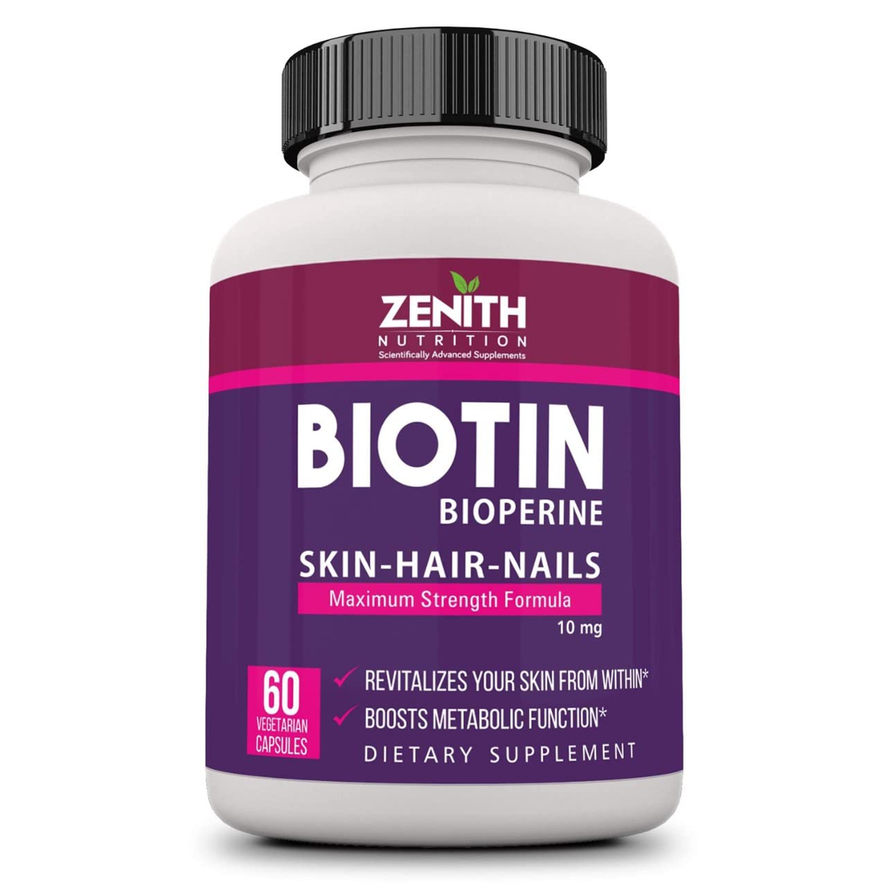 Zenith Nutrition Biotin 10000 mcg with Piperine 60 Caps| Lab tested | Hair Strong | Hair Growth