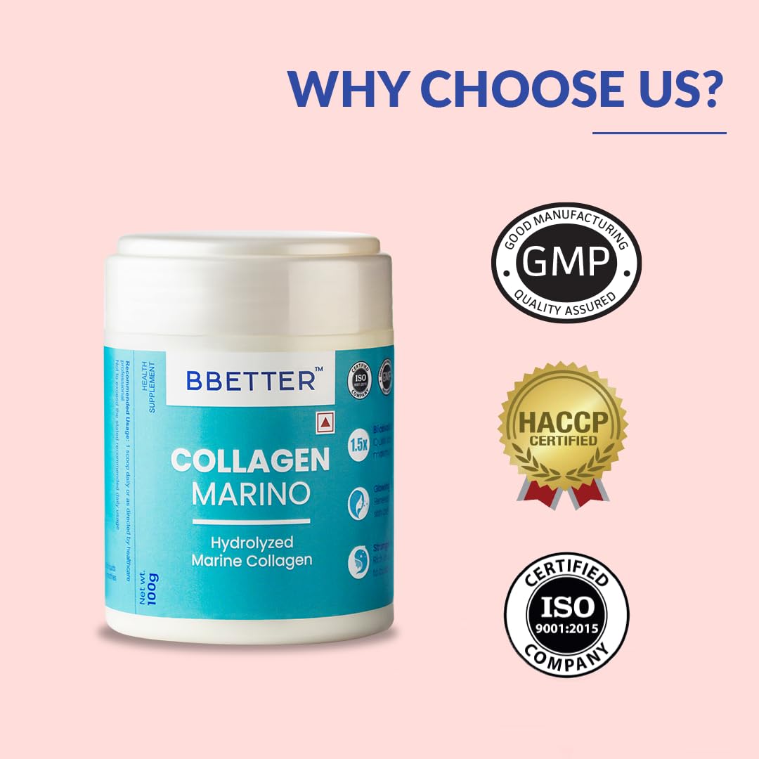 BBETTER Collagen Marino Powder For Women & Men- Pure Hydrolyzed Marine Collagen Supplements For Women & Men, Enhances Skin,Hair, Nails & Joints (Pack Of 1)