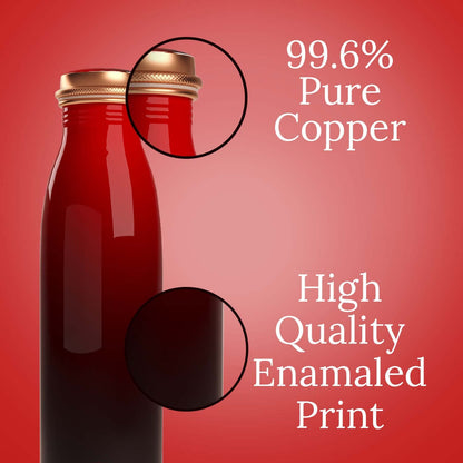 EB-Everything Beautiful Pure Copper Water Bottle 1 Litre Leakproof with Gradient Red Printed Seamless Design made of Tamba Suiatable Birthday Gift for Men & Women by ebstore