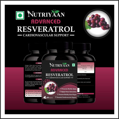 Nutriyaan Advanced Resveratrol For Glowing Skin And A Radiant Heart (500mg, 60 Veg Capsules)