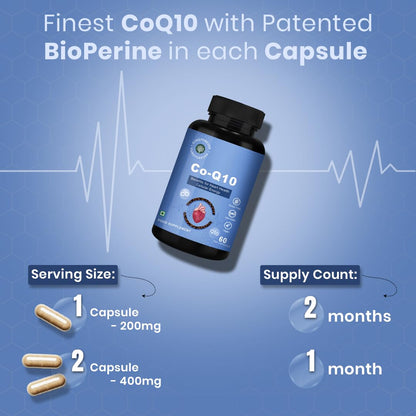 CUREFOREVER Coenzyme Q10 (CoQ10) | 400mg Supplement with BioPerine 10mg | Supports Heart Health and Vascular Health, Healthy Ageing, Cellular Energy Support, Antioxidant Formula – 60 Capsules