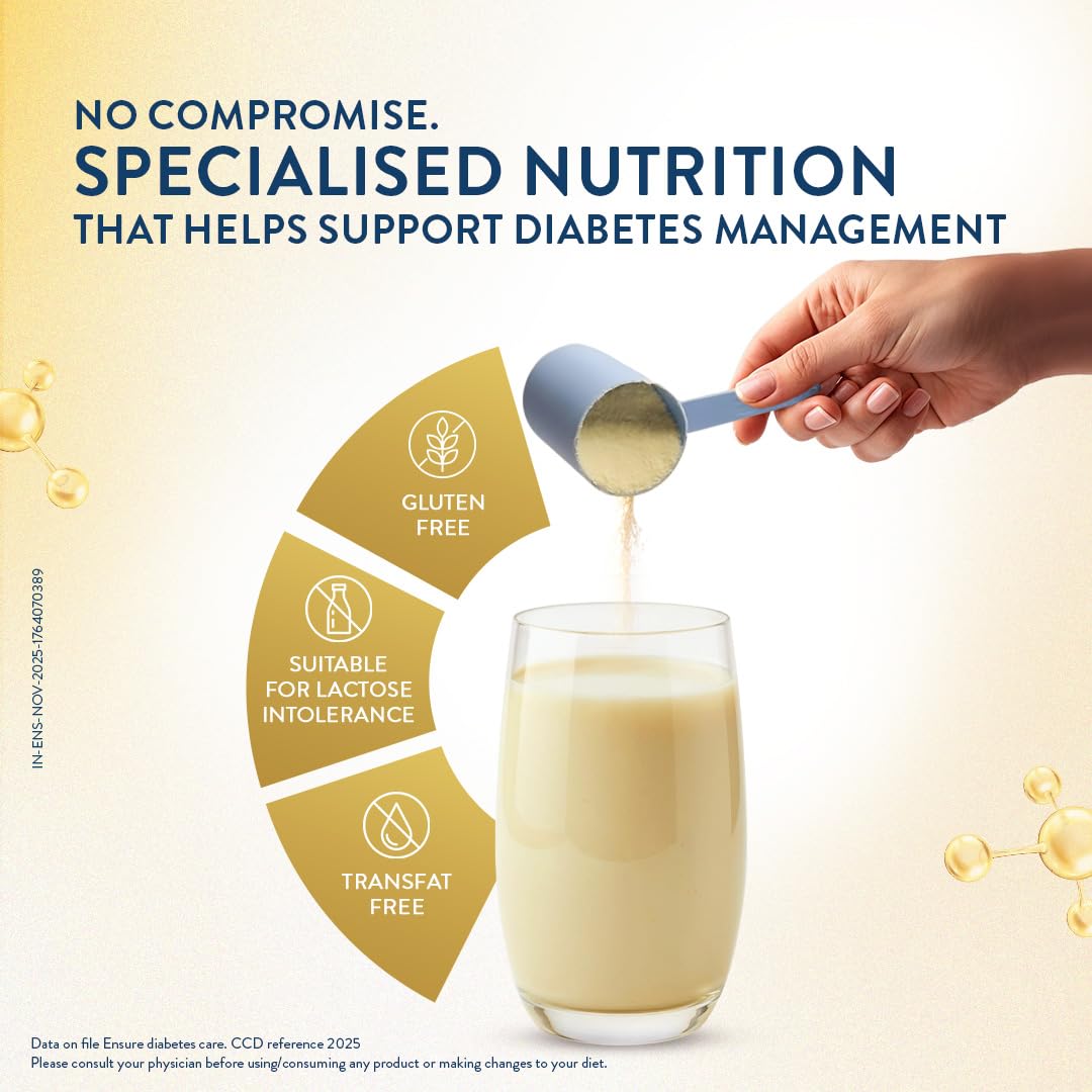 Ensure Diabetes Care Vanilla 375gm |Support Blood Sugar, Weight Management, Cholestrol Reduction |High Protein, High Fibre, 4 Myo-inositol |Zero Added Sucrose