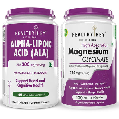 HealthyHey Nutrition Alpha Lipoic Acid 60 capsules & Magnesium Glycinate 120 capsules