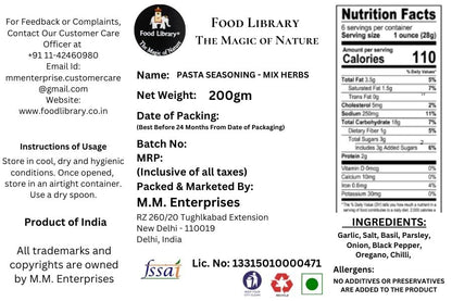 Food Library The Magic of Nature Italian Pasta Seasoning - Mix Herbs, 200g
