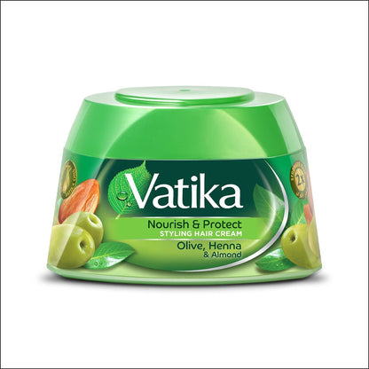 Vatika Nourish & Protect Styling Hair Cream With Almond, Olive, Henna - 140 Ml