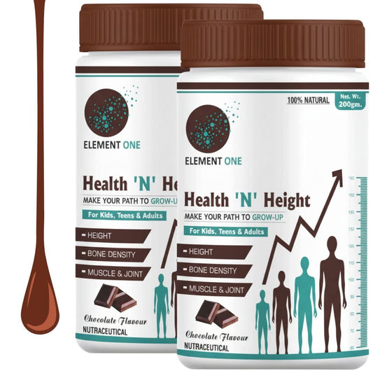 Element One Health N Height Growth, Height, Immunity, Active and Strong Child, Kids - Protein Powder with Herbal Ayurvedic Extract Mixed Tasty Chocolate Pack of 2 400 Gram