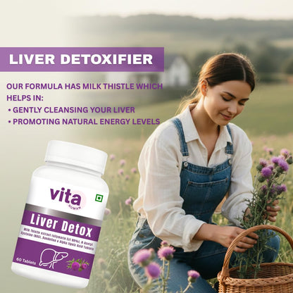 Vitahuman Liver Detox Tablets with Milk Thistle (80% Silymarin), N-Acetyl Cysteine, Dandelion & Alpha Lipoic Acid – For Liver Cleanse & Detox Support | 60 Tablets