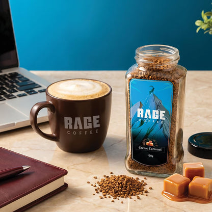 RAGE COFFEE Creme Caramel - Flavored Instant Coffee Powder for both Hot & Cold Coffee, 100% Single Origin Arabica Coffee Beans Powder, Premium Coffee Infused with Plant Vitamins (CREME CARAMEL, 100g)