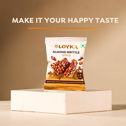 LOYKA Almond Brittle Gold Choco Box 14 Pcs (Pack of 1) | Premium Chocolate Gift Hamper|Choco & Nut Dryfruit Delicacy|Roasted California Almonds (40%),Dark Choco,Salted Caramel,Any-Time Snack
