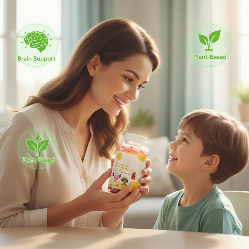 VEG DHA Brain Formula Gummies | Plant-Based Algal DHA with Omega Vitamins | With Ashwagandha, Shankhpushpi & Ginkgo Biloba