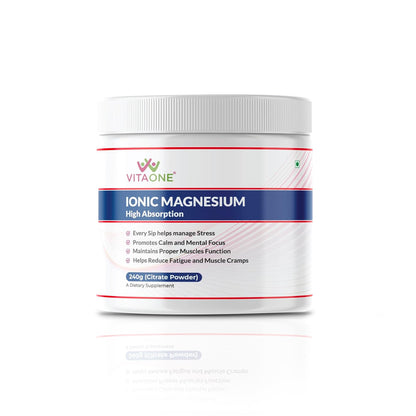 VITAONE Ionic Magnesium Powder 240g | High Absorption Magnesium Supplement for Muscle Function, Energy & Bone Support | Unflavoured, 60 Servings
