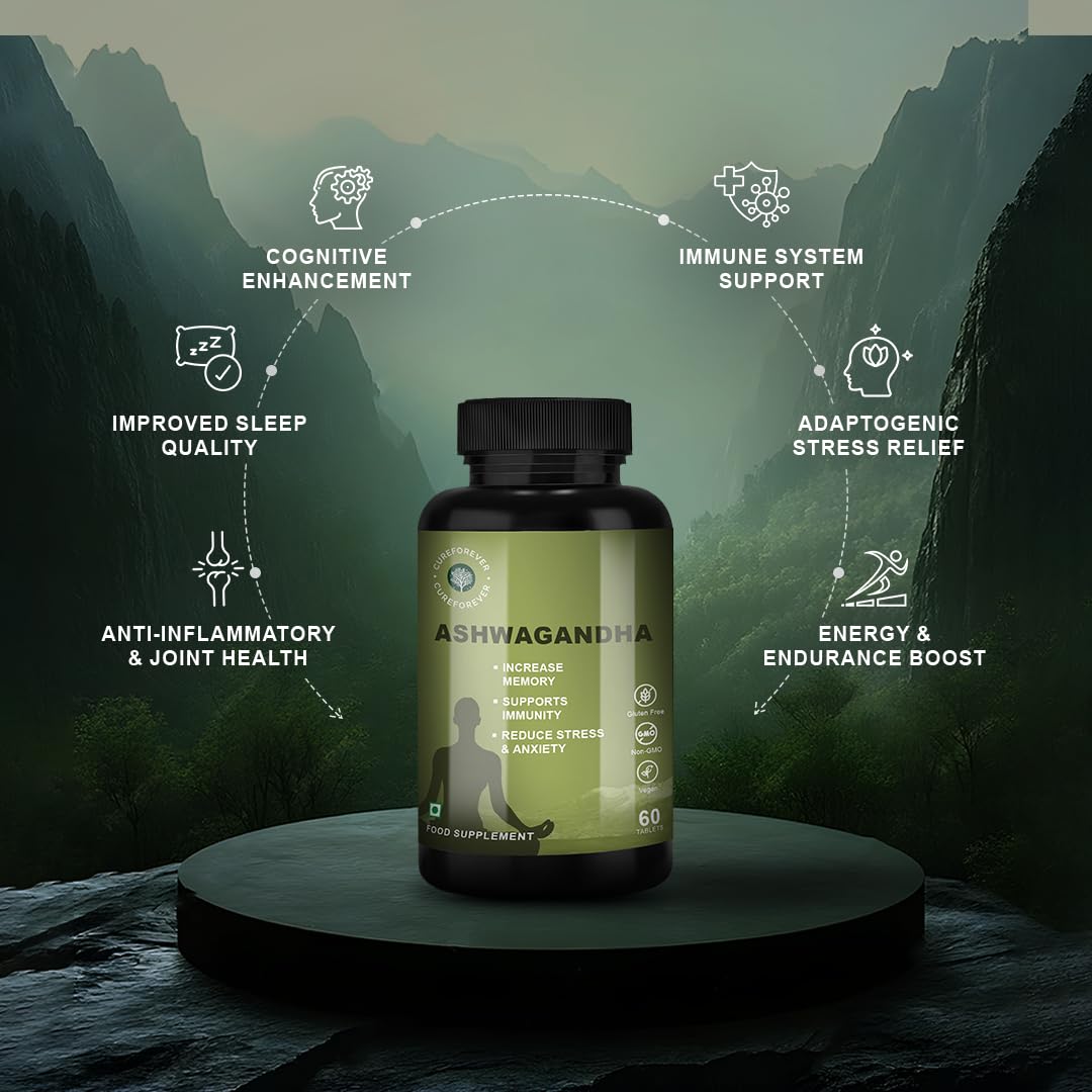 CUREFOREVER Ashwagandha Supplement 1200mg - 60 Tablets for Men & Women,- image 6