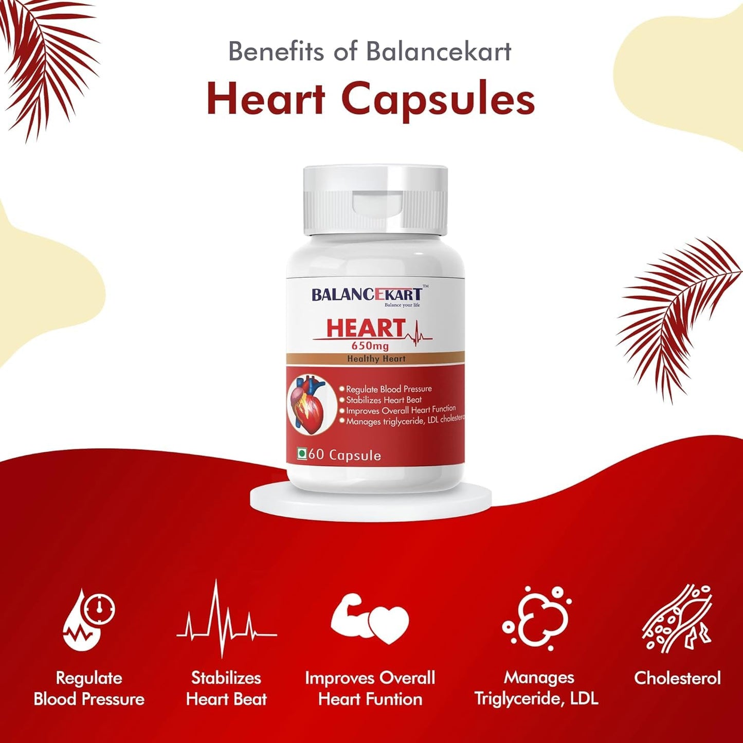 Balancekart Arjuna 650mg Capsules – 60 Capsules | Ayurvedic Heart Health Support Supplement | Supports Healthy Cholesterol Levels & Cardiovascular Wellness | Herbal Arjuna Extract