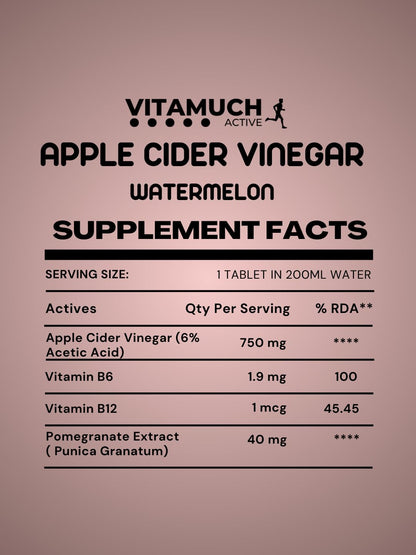 Vitamuch Apple Cider Vinegar Effervescent Tablets with Mother | Watermelon Flavour | ACV Drink Tablets for Daily Wellness | 15 Tablets Pack of 1