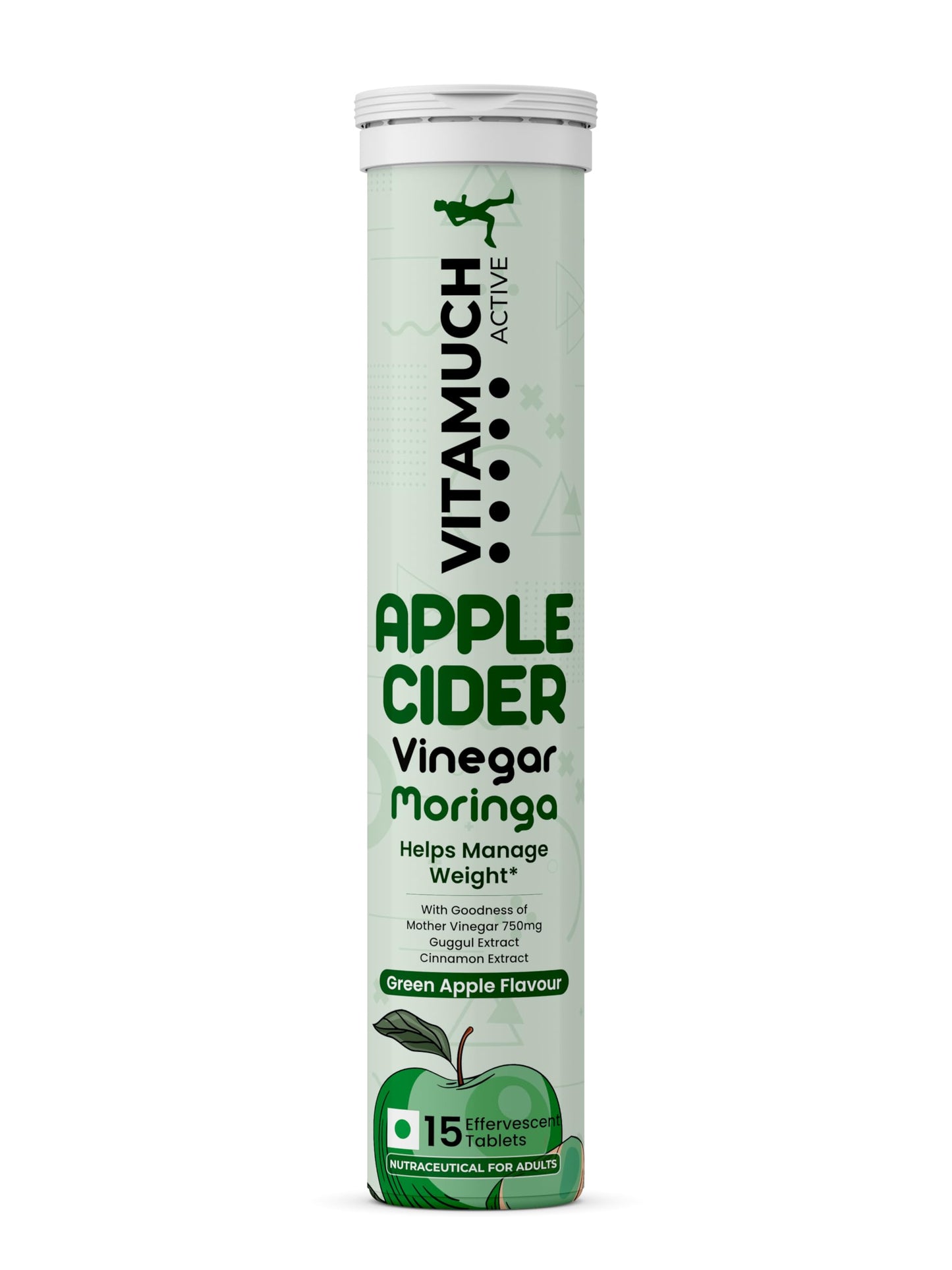 Vitamuch ACV Moringa Effervescent Tablets for Weight Management | Apple Cider Vinegar, Moringa & Green Tea Blend | Supports Metabolism, Craving Control & Energy | Green Apple Flavour (15 Tablets)