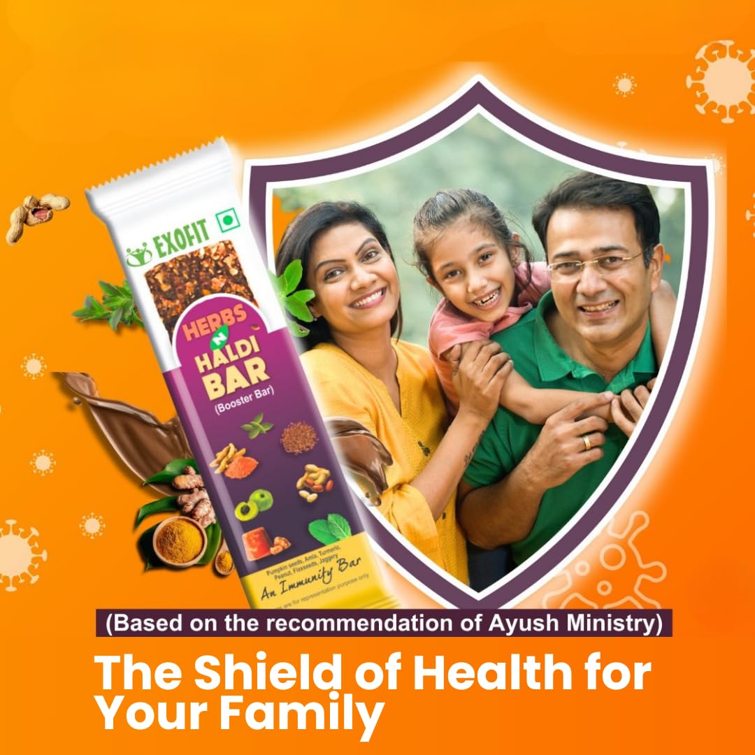 Exofit Herbs 'N' Haldi bar (Pack of 6 Bar), Tasteful with pleasant flavors, best available in the market,Rich source of high minerals, No added sugar, No artificial color added (210 gram)