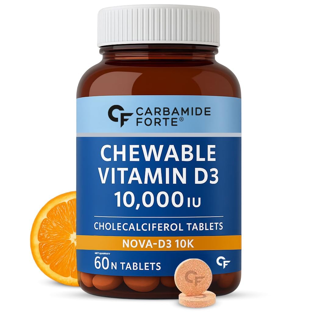 Carbamide Forte Vitamin d3 10000iu | Chewable Vitamin D Tablets | D3 Supplement for Bone & Immunity | Vitamin D3 Supplement for Women & Men | Orange Flavour - 60 Tablets