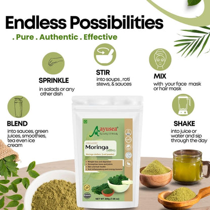 AYUSEA® 100% Pure Moringa Powder for Skin & Wellness – 200gm (Pack of 1)