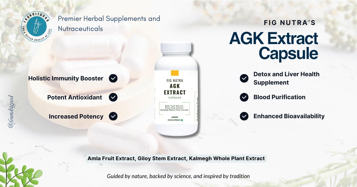 FounditGood FiG Nutra’s AGK Extract Capsules | Herbal Immune Support Supplement | Amla, Giloy, Kalmegh Extracts Blend | 60 Veg Capsules