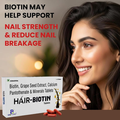 Bioford Hair Biotin Tablets with Grape Seed Extract, Calcium Pantothenate & Essential Minerals | Supports Hair Growth, Strong Nails & Healthy Skin | Pack of 1
