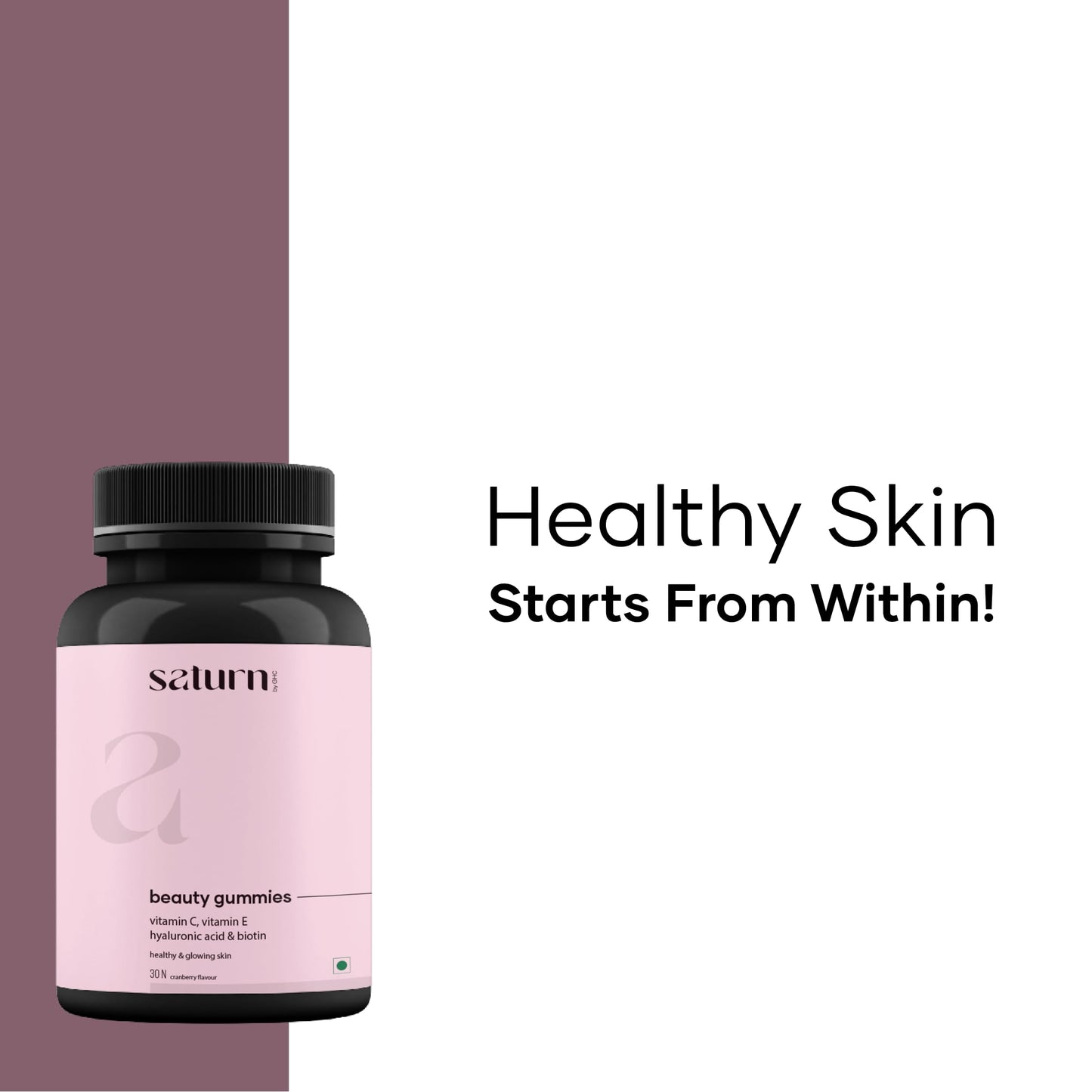 Saturn by GHC Beauty Gummies for Women, with Vitamin C, Vitamin E, Hyaluronic Acid and Biotin, Cranberry Flavour, 30 Count