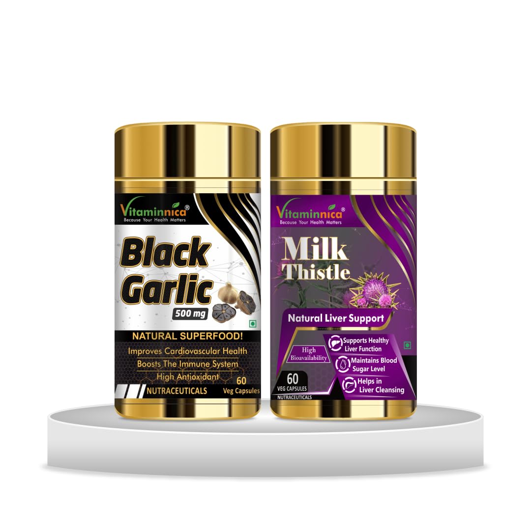 Vitaminnica Black Garlic + Milk Thistle Combo – With Black Garlic Extract & Silymarin, 120 Capsules