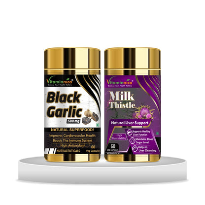 Vitaminnica Black Garlic + Milk Thistle Combo – With Black Garlic Extract & Silymarin, 120 Capsules