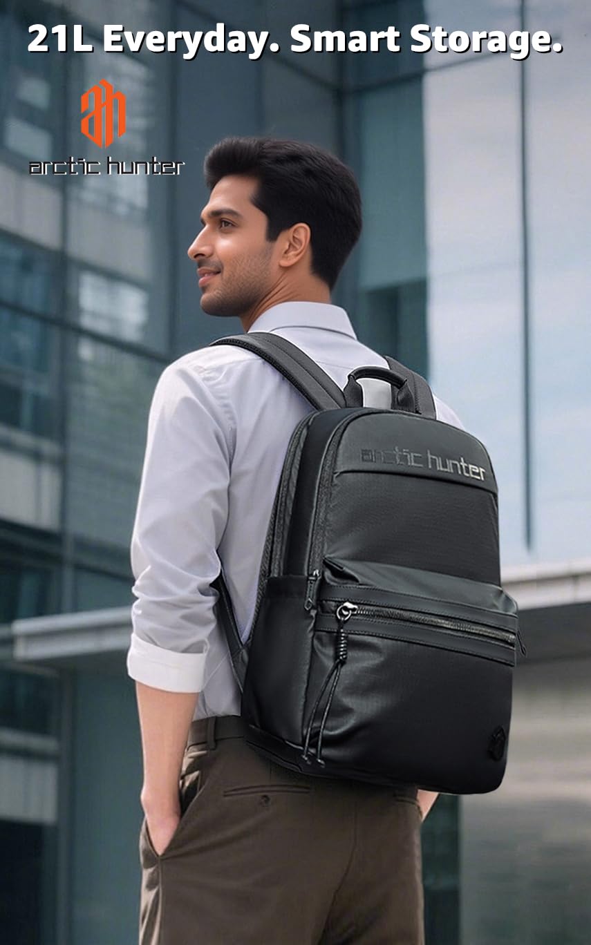 Arctic Hunter Compact Backpack for Men Women 21L One-Day-Capacity Slim 15.6" Laptop Bag Sleek Lightweight Water-resistant Small Laptop Backpack for Casual College Daypack