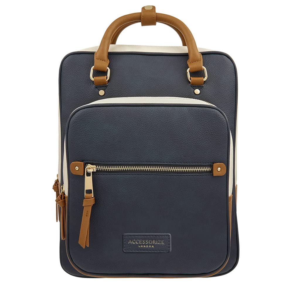 Accessorize London Women's Navy Harrie Vegan Backpack| backpack bags for women stylish |Work bag for woman |women latest Office/Travel bag