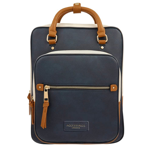 Accessorize London Women's Navy Harrie Vegan Backpack| backpack bags for women stylish |Work bag for woman |women latest Office/Travel bag