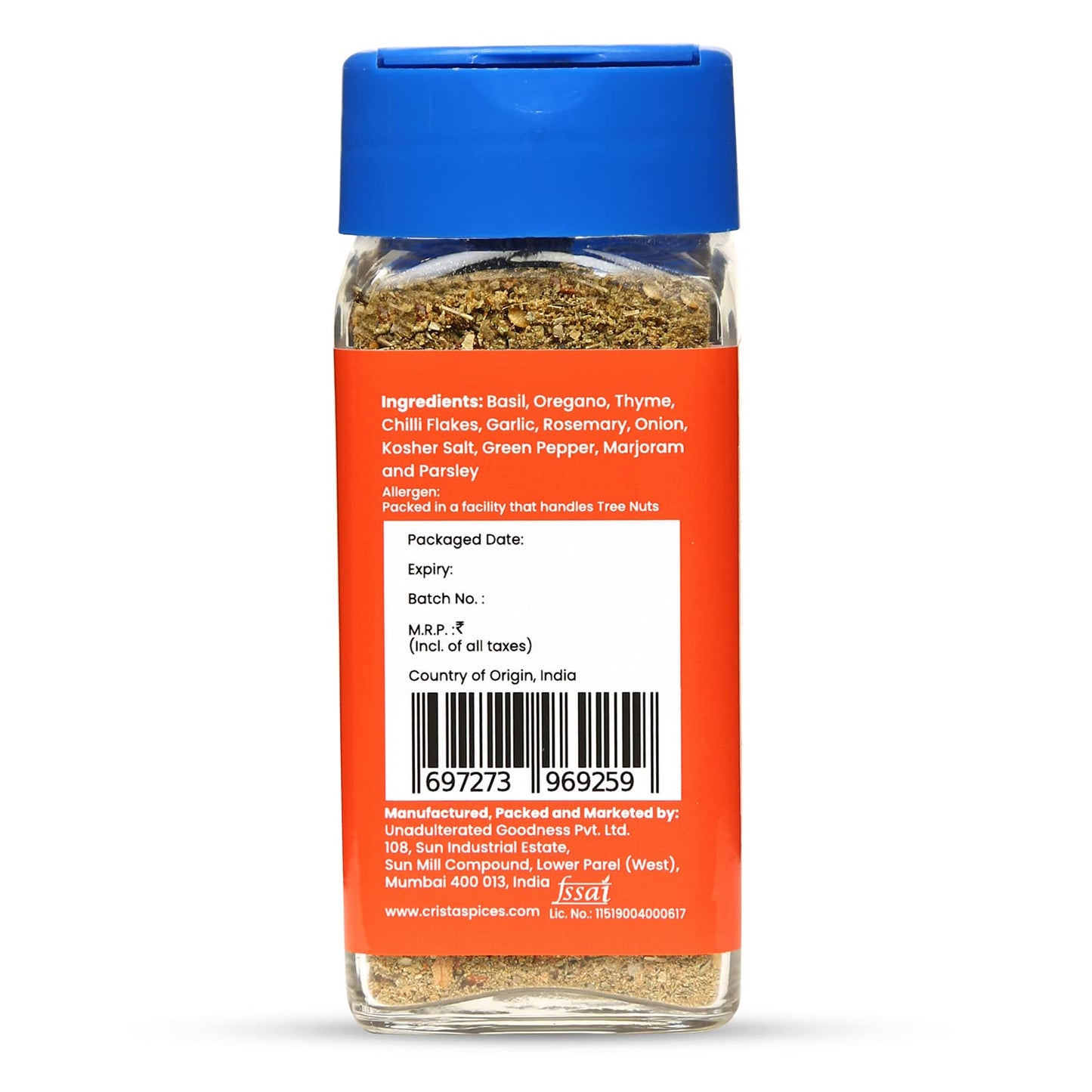 CRISTA Classic Italian Seasoning | Pizza & Pasta Seasoning | Vegan | Fresh & Flavourful | Zero added Colours, Fillers, Additives & Preservatives | 40 gms