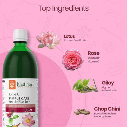KRISHNA'S HERBAL & AYURVEDA Skin & Pimple Care Juice - 1000 Ml | Ayurvedic Skin Care Expert With Manjisth, Rose, Sankhpushpi & 13 Other Herbs | Helps In Reducing Acne, Pimples & Dark Spot
