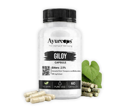 Ayurcaps Giloy 500mg 60 Veg Capsules | Guduchi Ayurvedic Herbal Supplement | Supports Immunity, Detox & Daily Wellness | Natural Antioxidant & Metabolic Support | Vegan, No Preservatives