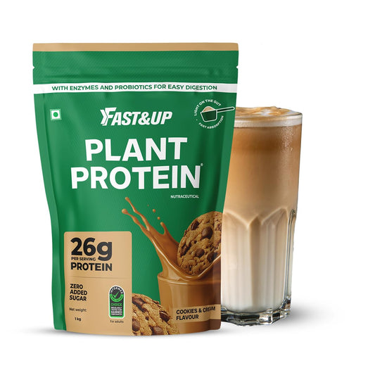 Fast&Up Plant Protein - 26g Certified Protein from USA with 4.6g BCAA, 4.8g Glutamine. Smooth & Creamy Protein to Support Muscle Health & Recovery -25 servings, Cookies and Cream flavour