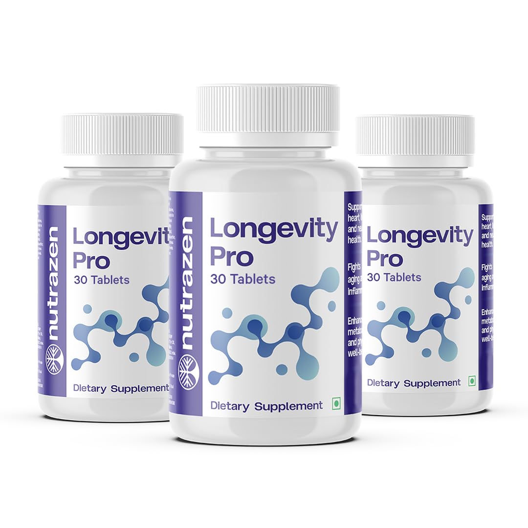 Nutrazen Longevity Pro (PO3-90 Tablets) - 90 Days Dosage | Resveratrol, NMN, CoQ10, L-Acetyl Carnitine,EGCG, Curcumin, L-Camosine, Hyaluronic Acid, Fisetin, Apigenin, Astaxanthin, Spermidine, Lycopene