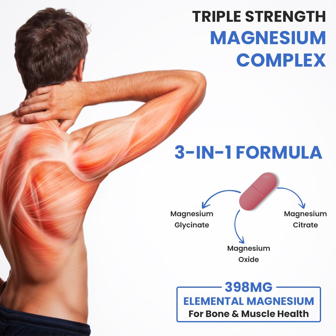 NATURYZ Triple 3-in-1 Magnesium Complex 1736mg (Glycinate, Aspartate & Oxide) with Zinc for Maximum Absorption | Supports Stress Relief, Sleep, Muscle Recovery, Nerves, Joints & Cognition - 60 Tablets