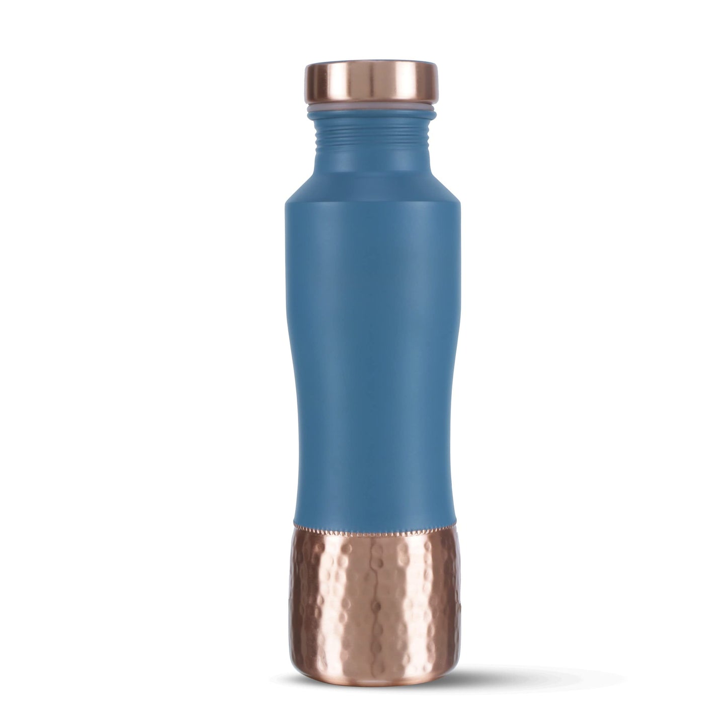 KOSVED Pure Copper Jasmine Dual Colour Tone Water Bottle: 100% Copper, Leak-proof, For Everyday Use, (800ml / 27oz)- Blue