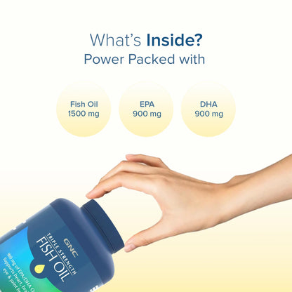GNC Triple Strength Fish Oil 1500mg Omega-3 with 900mg EPA & DHA | 240 Softgels | For Heart, Healthy Cholesterol, Joint Comfort, Focus & Vision | Enteric-Coated for No Fishy Aftertaste |USA Formulated