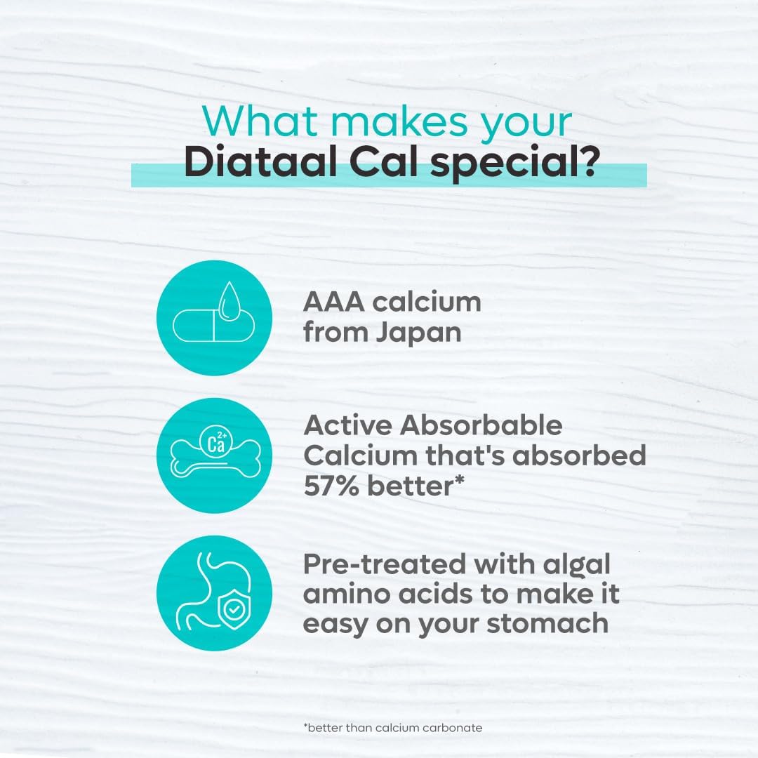 Diataal Calcium supplement for Men & Women | 57% Better Absorption | AAA Cal 500mg + D3 (400 IU) |Calci and Vitamin D3 Tablets | Strong bones & Joint Health|90 Tablets