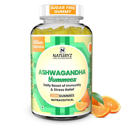 NATURYZ Clinically Researched KSM 66 Ashwagandha 500mg Gummies with Vitamin D3 | Strength, Energy, Immunity, Power & Stamina | Relax, Refresh Mind & Body | No Added Sugar | Gluten-Free, 30 Gummies(Orange Flavour)