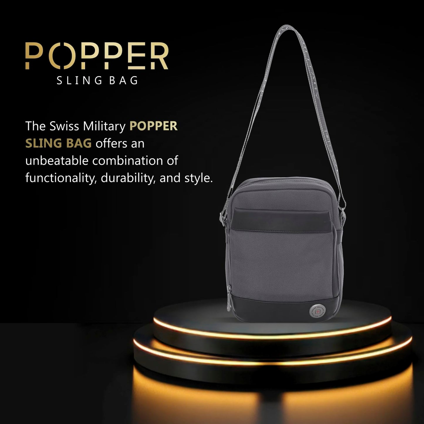 SWISS MILITARY Popper Sling Bag 5L | Cross Body Side Bag with Buckle Closure | Anti Theft Chest Bag | Easy to Carry Bag for Men & Women | Mini Travel Bag for Phone Passport Wallet Key and Earbuds Grey