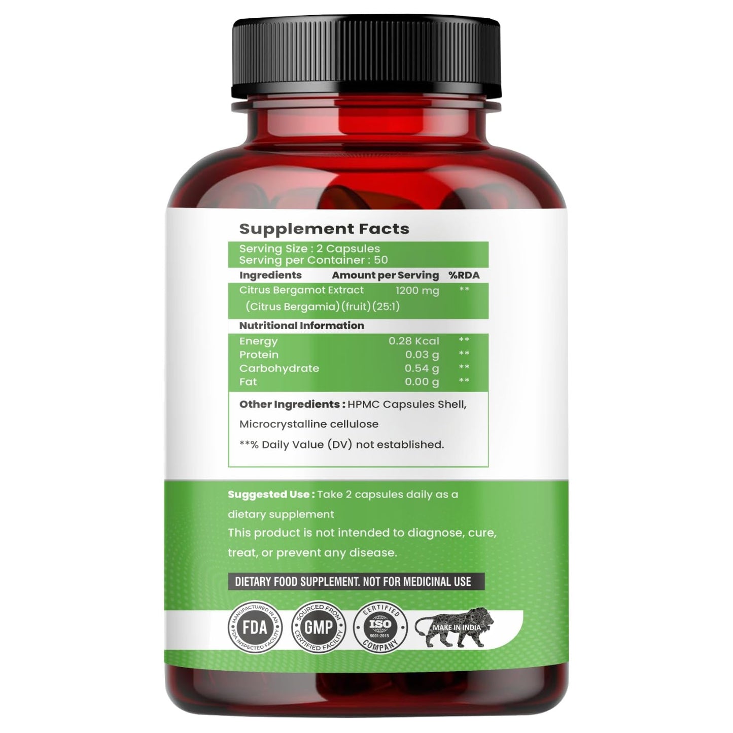 Raskam Citrus Bergamot 1200mg Supplement, 100 Veg Capsules, Antioxidant-Rich Complex for Heart Health and Immune Support