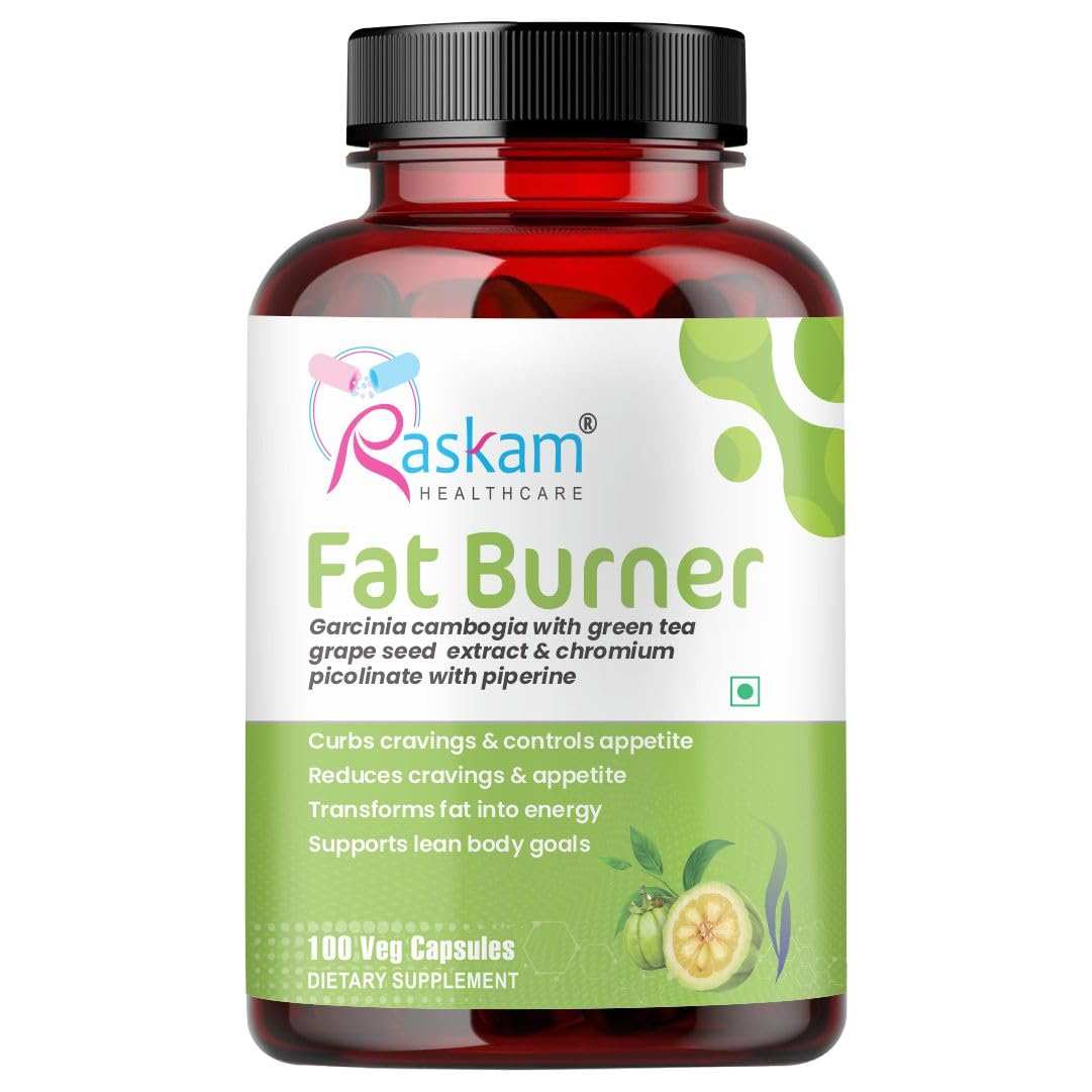 Raskam Fat Burner - 100 Capsules- Weight Loss Supplement with Garcinia Cambogia, Green Coffee Beans Green Tea Extract Metabolism Booster Belly Fat Burner for Men & Women