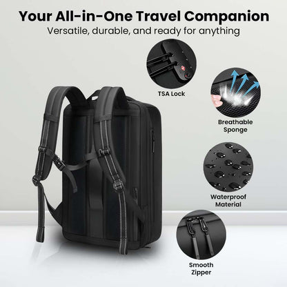 TECPHILE Vacuum Compression Backpacks Travel Bag for Men Smart Airpack 39-55L Expandable fit for 17" Laptop Bags Waterproof, Anti-Theft, TSA Lock, USB Port Carry-On Luggage for Airplane, Office