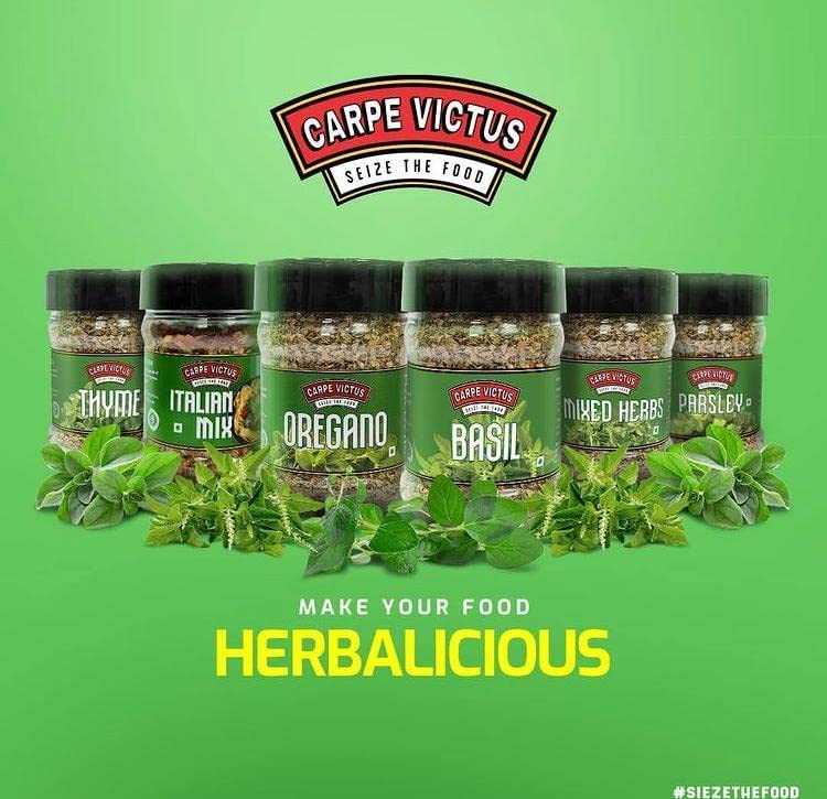 Carpe Victus No Onion No Garlic Jain Mixed Herbs Seasoning for Italian Cuisine, Premium Blend of Aromatic Herbs for Seasonings and Cooking, Fine Quality Spice Mix for Pasta & Pizza, 100 grams