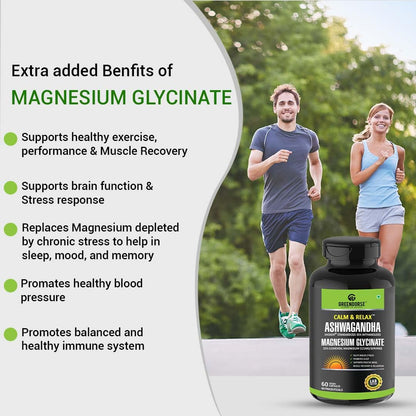GREENDORSE Premium Shoden Ashwagandha 35% Withanolides with High grade Magnesium Glycinate & Probiotics- Calm & Relax™| For Stress Support, Calm & Relax Mind, Muscle recovery, Vitality Support - 60 Veg Capsules