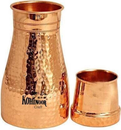 KOHINOOR CRAFT™ 100% Pure Copper Bedroom Bottle with inbuilt Copper Glass 1 Litre - Pack of 1