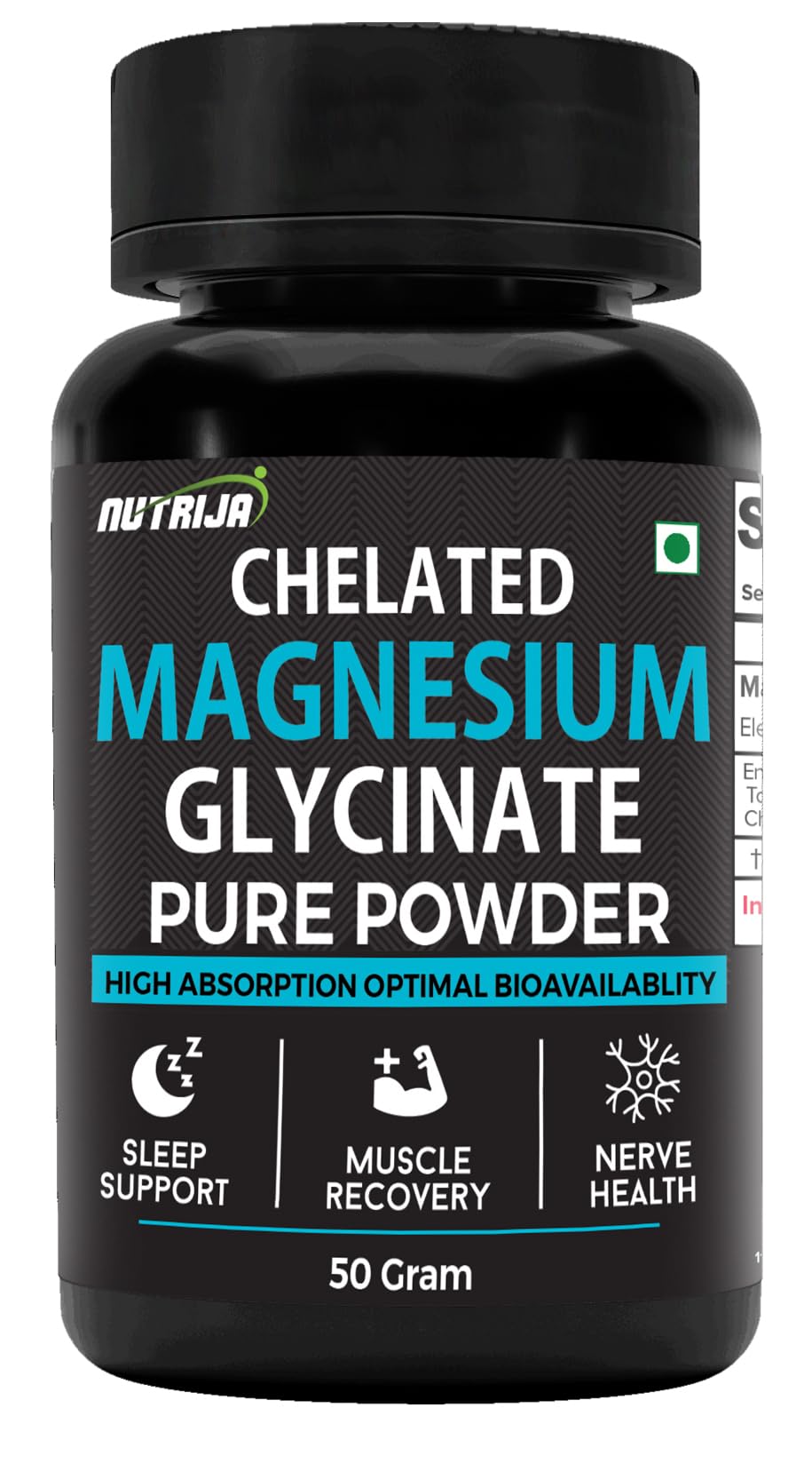 NutriJa Magnesium Glycinate Chelated Pure Powder - 50 Gram | Supports Sleep, Recovery, Nerve Function, Muscle Health (50 gram) (Pack of 1)